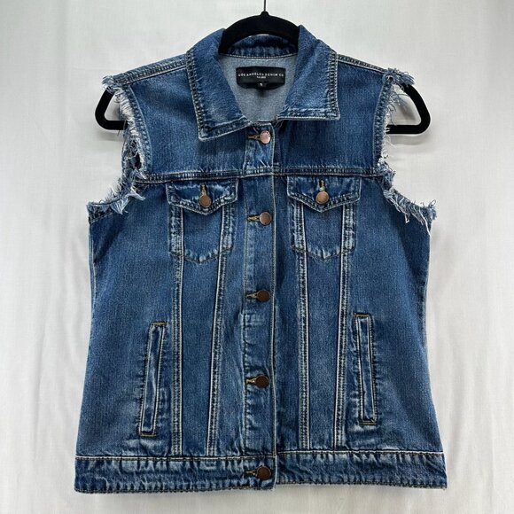 Los Angeles Denim Co Vest Womens S Harley Trucker Utility Button Up Fringed Blue - Picture 1 of 9